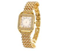 HALUKAKAH Reloj de Oro con Diamantes Iced out para Niños,Adolescentes,Chicos - Chapado en Oro 18K,Esfera Cuadrada con Números Romanos,Cuarzo Japonés - Longitud 19,5cm - para Cumpleaños,Fiestas