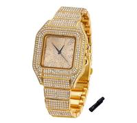 Halukakah Reloj de Oro con Diamantes para Niños,Adolescentes - Chapado en Oro 18K,Esfera Cuadrado con Números Árabes,Cuarzo Japonés - Longitud 18.5cm,con Herramienta de Ajuste -para Cumpleaños,Fiestas