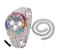 HALUKAKAH Reloj de Oro con Diamantes para Niños, Adolescentes - Chapado en Platino, Esfera Negro 40mm, Cuarzo Japonés - Longitud 18.5cm, con Cadena Cubana 40cm y Herramienta de Ajuste - para Fiestas