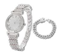 Halukakah Reloj de Oro con Diamantes para Niños, Adolescentes - Chapado en Platino, Esfera Redondo 31mm, Cuarzo Japonés - Longitud 20.5cm, con Cadena Cubana 18cm y Herramienta de Ajuste - para Fiestas