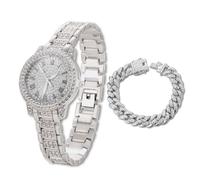 Halukakah Reloj de Oro con Diamantes para Niños, Adolescentes - Chapado en Platino, Esfera Redondo 32mm, Cuarzo Japonés - Longitud 19.5cm, con Cadena Cubana 18cm y Herramienta de Ajuste - para Fiestas