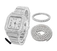 Halukakah Reloj de Oro con Diamantes para Niños,Adolescentes - Chapado en Platino,Esfera Redondo 40mm,Cuarzo Japonés -Longitud 18.5cm,con Cadenas de Tenis 18+40cm y Herramienta de Ajuste -para Fiestas