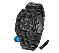 Halukakah Reloj de Oro con Diamantes para Niños, Adolescentes, Chicos - Chapado en Negro Rodio, Esfera Cuadrada 40mm, Cuarzo Japonés -Longitud 20cm, con Herramienta de Ajuste -para Cumpleaños, Fiestas