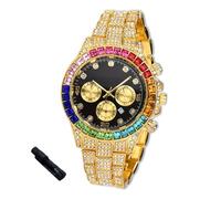 HALUKAKAH Reloj de Oro con Diamantes para Niños, Adolescentes, Chicos - Chapado en Oro 18K, Esfera Negro 40mm, Cuarzo Japonés - Longitud 18.5cm, con Herramienta de Ajuste - para Cumpleaños, Fiestas