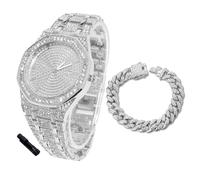 HALUKAKAH Reloj de Oro con Diamantes para Niños, Adolescentes, Chicos - Chapado en Platino, Esfera Octágono 41mm, Cuarzo Japonés - Longitud 19cm, con Cadena Cubana 18cm y Herramienta de Ajuste