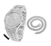 HALUKAKAH Reloj de Oro con Diamantes para Niños, Adolescentes, Chicos - Chapado en Platino, Esfera Octágono 41mm, Cuarzo Japonés - Longitud 19cm, con Cadena Cubana 40cm y Herramienta de Ajuste