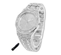 HALUKAKAH Reloj de Oro con Diamantes para Niños, Adolescentes, Chicos - Chapado en Platino, Esfera Octágono 41mm, Cuarzo Japonés - Longitud 19cm, con Herramienta de Ajuste - para Cumpleaños, Fiestas