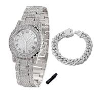 HALUKAKAH Reloj de Oro con Diamantes para Niños, Adolescentes, Chicos - Chapado en Platino, Esfera Redondo 39mm, Cuarzo Japonés - Longitud 19cm, con Cadena Cubana 18cm y Herramienta de Ajuste