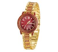 HALUKAKAH Reloj de Oro con Diamantes Rojos para Niños,Adolescentes - Chapado en Oro 18K,Esfera Redondo Rojo de 32mm,Cuarzo Japonés - Longitud 19.5cm - para Cumpleaños,Fiestas