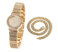 HALUKAKAH Reloj Diamante para Niños Brillante Estrellado:Bañado en Oro Real 18k,Esfera Redonda,Lleno de Diamantes,Reloj de Cuarzo con Correa de Acero Inoxidable,con Cadena Cubana 40cm