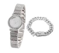 HALUKAKAH Reloj Diamante para Niños Brillante Estrellado:Bañado en Platino,Esfera Redonda,Lleno de Diamantes,Reloj de Cuarzo con Correa de Acero Inoxidable,con Cadena Cubana 18cm