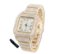 HALUKAKAH Reloj Diamantes Iced out para Niños Adolescentes - Chapado en Oro 18K, Esfera Cuadrada 40mm, 20cm de Largo, con Herramienta de Ajuste - Caja de Regalo Dorada
