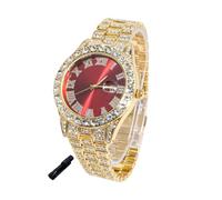 HALUKAKAH Reloj Diamantes Iced out para Niños Adolescentes - Chapado en Oro 18K, Esfera Roja 42mm, 20cm de Largo, con Herramienta de Ajuste - Caja de Regalo Dorada