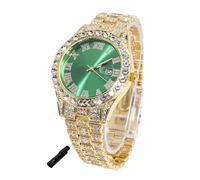 HALUKAKAH Reloj Diamantes Iced out para Niños Adolescentes - Chapado en Oro 18K, Esfera Verde 42mm, 20cm de Largo, con Herramienta de Ajuste - Caja de Regalo Dorada