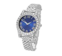 HALUKAKAH Reloj Diamantes Iced out para Niños Adolescentes - Chapado en Platino, Esfera Azul 36mm, 20cm de Largo, con Herramienta de Ajuste - Caja de Regalo Dorada