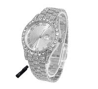 HALUKAKAH Reloj Diamantes Iced out para Niños Adolescentes - Chapado en Platino, Esfera Redonda 42mm, 20cm de Largo, con Herramienta de Ajuste - Caja de Regalo Dorada