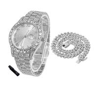 HALUKAKAH Reloj Diamantes Iced out para Niños Adolescentes - Chapado en Platino, Esfera Redonda 42mm, 20cm de Largo, con Cadena Cubana 40cm y Herramienta de Ajuste - Caja de Regalo Dorada