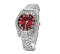 HALUKAKAH Reloj Diamantes Iced out para Niños Adolescentes - Chapado en Platino, Esfera Roja 36mm, 20cm de Largo, con Herramienta de Ajuste - Caja de Regalo Dorada