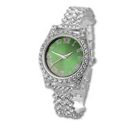 HALUKAKAH Reloj Diamantes Iced out para Niños Adolescentes - Chapado en Platino, Esfera Verde 36mm, 20cm de Largo, con Herramienta de Ajuste - Caja de Regalo Dorada