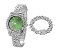 HALUKAKAH Reloj Diamantes Iced out para Niños Adolescentes - Chapado en Platino, Esfera Verde 36mm, 20cm de Largo, con Cadena Cubana 18cm y Herramienta de Ajuste - Caja de Regalo Dorada