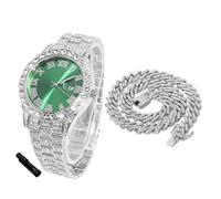 HALUKAKAH Reloj Diamantes Iced out para Niños Adolescentes - Chapado en Platino, Esfera Verde 42mm, 20cm de Largo, con Cadena Cubana 40cm y Herramienta de Ajuste - Caja de Regalo Dorada