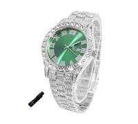 HALUKAKAH Reloj Diamantes Iced out para Niños Adolescentes - Chapado en Platino, Esfera Verde 42mm, 20cm de Largo, con Herramienta de Ajuste - Caja de Regalo Dorada