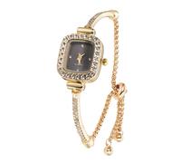 HALUKAKAH Reloj Infantil con Diamantes Brillantes - Chapado en Oro 18k - Esfera Rectangular Negro - Cuarzo, Pulsera de Acero INOX Ajustable - para Niños y Niñas