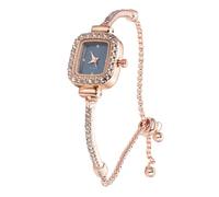 HALUKAKAH Reloj Infantil con Diamantes Brillantes - Chapado en Oro Rosa - Esfera Rectangular Azul - Cuarzo, Pulsera de Acero INOX Ajustable - para Niños y Niñas