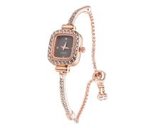 HALUKAKAH Reloj Infantil con Diamantes Brillantes - Chapado en Oro Rosa - Esfera Rectangular Negro - Cuarzo, Pulsera de Acero INOX Ajustable - para Niños y Niñas