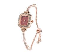 HALUKAKAH Reloj Infantil con Diamantes Brillantes - Chapado en Oro Rosa - Esfera Rectangular Rojo - Cuarzo, Pulsera de Acero INOX Ajustable - para Niños y Niñas