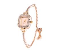 HALUKAKAH Reloj Infantil con Diamantes Brillantes - Chapado en Oro Rosa - Esfera Rectangular Rosa - Cuarzo, Pulsera de Acero INOX Ajustable - para Niños y Niñas