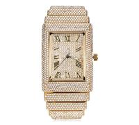 HALUKAKAH Reloj para Hombre - Diamante Moissanita Iced out - Lujo Chapado en Oro 18k,Cuarzo Japonés,Esfera Rectangular 45×35mm con Calendario,Correa 20cm - Incluye Caja de Regalo