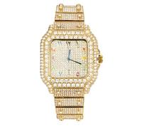 HALUKAKAH Reloj para Hombre - Diamante Moissanita Iced out - Lujo Chapado en Oro 18k,Cuarzo Japonés,Esfera Rectangular 54MM con Calendario,Multicolor,Correa 21cm - Incluye Caja de Regalo