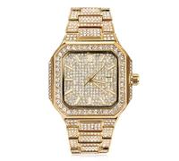 HALUKAKAH Reloj para Hombre - Diamante Moissanita Iced out - Lujo Chapado en Oro 18k,Cuarzo Japonés,Esfera Rectangular 51MM con Calendario,Correa 20cm - Incluye Caja de Regalo