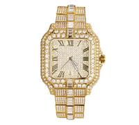 HALUKAKAH Reloj para Hombre - Diamante Moissanita Iced out - Lujo Chapado en Oro Auténtico 18K,Cuarzo Japonés,Esfera Cuadrado 41MM con Calendario - Longitud 21,5cm - Incluye Caja de Regalo
