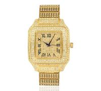 HALUKAKAH Reloj para Hombre - Diamante Moissanita Iced out - Lujo Chapado en Oro Auténtico 18K, Esfera Cuadrado 40MM con Números Romanos, Fabricación Robusta, Correa 20,5cm - Viene con Caja de Regalo