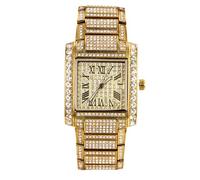 HALUKAKAH Reloj para Hombre - Diamante Moissanita Iced out - Lujo Chapado en Oro Auténtico 18K, Esfera Cuadrado 36MM con Números Romanos y Calendario, Correa 21,5cm - Viene con Caja de Regalo