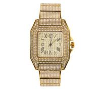 HALUKAKAH Reloj para Hombre - Diamante Moissanita Iced out - Lujo Chapado en Oro Auténtico 18K,Esfera Cuadrado 40MM con Números Romanos y Calendario - Longitud 21,5cm - Incluye Caja de Regalo