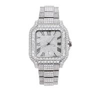 HALUKAKAH Reloj para Hombre - Diamante Moissanita Iced out - Lujo Chapado en Oro Blanco Platino,Cuarzo Japonés,Esfera Rectangular 55MM con Calendario,Correa 21cm - Incluye Caja de Regalo