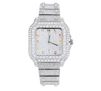 HALUKAKAH Reloj para Hombre - Diamante Moissanita Iced out - Lujo Chapado en Oro Blanco Platino,Cuarzo Japonés,Esfera Rectangular 54MM con Calendario,Multicolor,Correa 21cm - Incluye Caja de Regalo