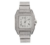 HALUKAKAH Reloj para Hombre - Diamante Moissanita Iced out - Lujo Chapado en Oro Blanco Platino, Esfera Cuadrado 40MM con Números Romanos y Calendario, Correa 21,5cm - Viene con Caja de Regalo