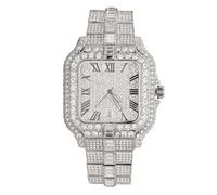 HALUKAKAH Reloj para Hombre - Diamante Moissanita Iced out - Lujo Chapado en Platino,Cuarzo Japonés,Esfera Cuadrado 41MM con Calendario - Longitud 21,5cm - Incluye Caja de Regalo