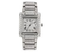 HALUKAKAH Reloj para Hombre - Diamante Moissanita Iced out - Lujo Chapado en Platino,Esfera Cuadrado 36MM con Números Romanos y Calendario - Longitud 21,5cm - Incluye Caja de Regalo