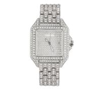 HALUKAKAH Reloj para Hombre - Diamante Moissanita - Lujo Chapado en Oro Blanco Platino,Cuarzo Japonés,Esfera Cuadrado 38MM con Calendario,Fabricación Robusta,Correa 21,5cm - Viene con Caja de Regalo