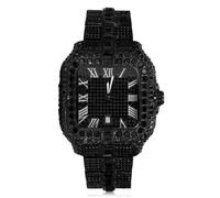 HALUKAKAH Reloj para Hombre - Diamante Moissanita - Lujo Chapado en Rodio Negro,Cuarzo Japonés,Esfera Cuadrado 41MM con Calendario,Fabricación Robusta,Correa 21,5cm - Viene con Caja de Regalo