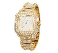 HALUKAKAH Reloj para Niños - Diamante Moissanita Iced out - Lujo Chapado en Oro 18k,Cuarzo Japonés,Esfera Rectangular Multicolor con Calendario,Tamaño Ajustable - Incluye Caja de Regalo