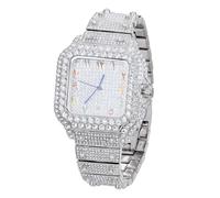 HALUKAKAH Reloj para Niños - Diamante Moissanita Iced out - Lujo Chapado en Oro Blanco Platino,Cuarzo Japonés,Esfera Rectangular Multicolor con Calendario,Tamaño Ajustable - Incluye Caja de Regalo