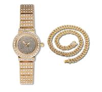 HALUKAKAH Reloj Pulsera de Diamantes para Mujeres,Bañado en Oro Real 18k,Diamantes Brillantes,Diseño de Esfera Redonda,Reloj de Cuarzo con Correa de Acero Inoxidable,con Cadena Cubana 40cm