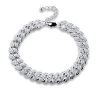 HALUKAKAH Tobillera de Eslabones Cubanos con Diamantes Chapado en Platino para Hombres - Más de 300 Diamantes de Laboratorio - Ancho 13mm Longitud 24.5cm con Cadena Ajustable - Con Caja de Regalo