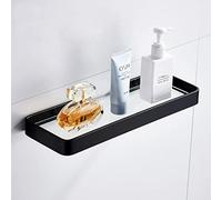 Halyuhn Estante de pared de vidrio de 15.7 pulgadas, estante de vidrio negro con vidrio templado, estantes flotantes de vidrio para baño, estante rectangular de vidrio para organización y